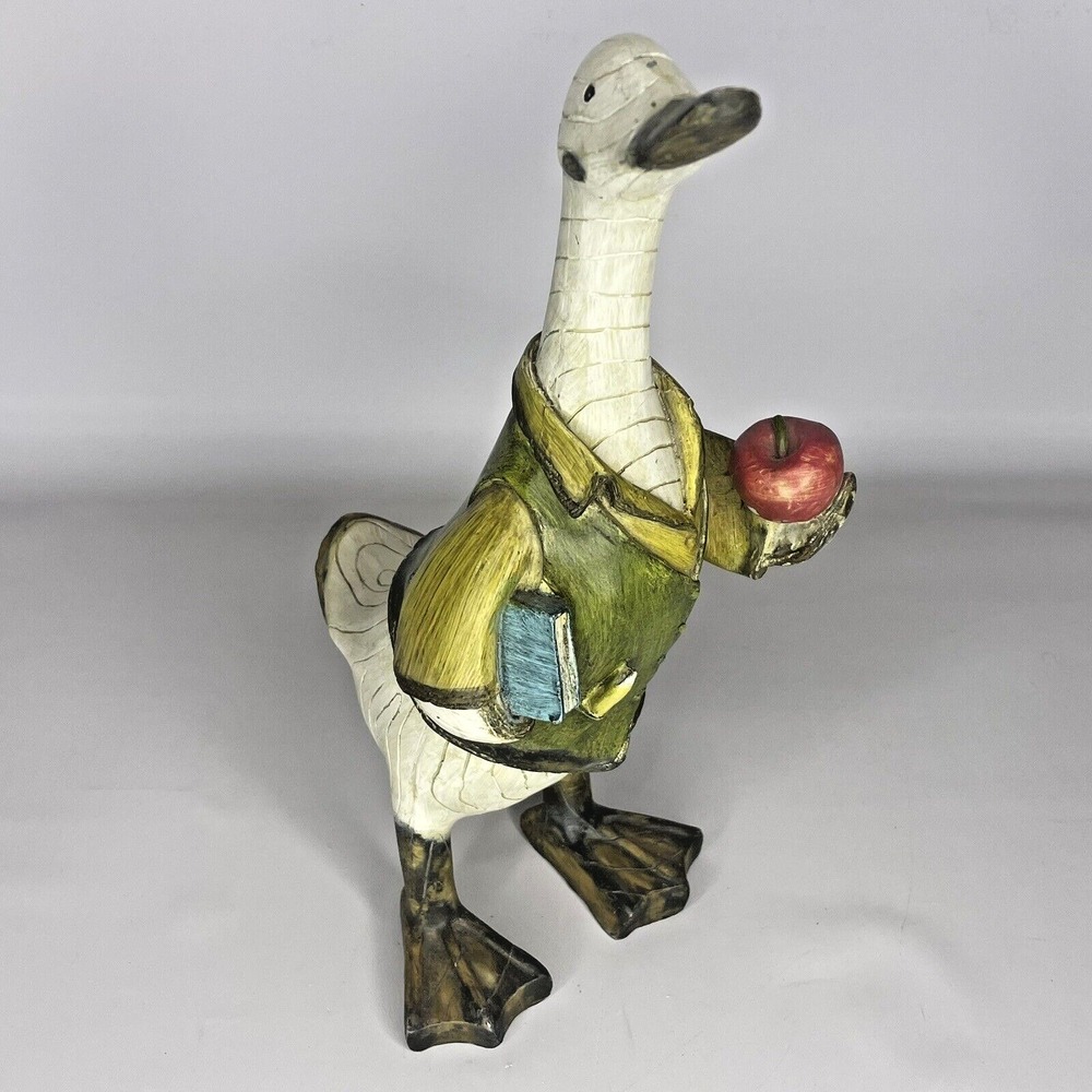 Tii Collections Large White Duck Teacher Folk Art 11" Tall Resin Wood Look NEW